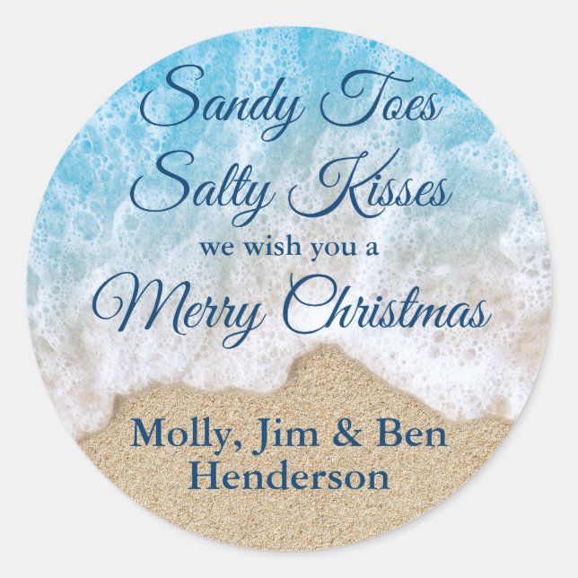 Adesivo Redondo Blue Sandy Toes Salty Kisses Feliz Natal (Frente)