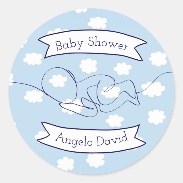 Adesivo Redondo Blue Sky e Clouds Boy Baby (Frente)