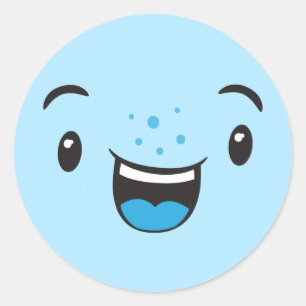 Adesivo Redondo Blue Smiling Kawaii Face Stickers