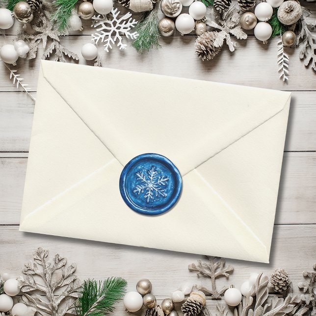 Adesivo Redondo Blue Snowflake Christmas Faux Wax (Blue Snowflake Christmas Faux Wax Classic Round Sticker)