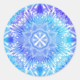 Adesivo Redondo Blue Snowflake Mandala Round Sticker