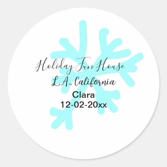 Adesivo Redondo Blue snowflakes holiday camping house place date (Frente)