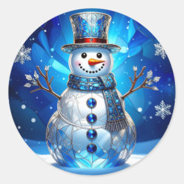 Adesivo Redondo Blue Snowman Snowflakes Holiday Sticker