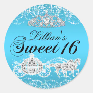 Adesivo Redondo Blue Sparkle Theme Sweet 16 Sticker