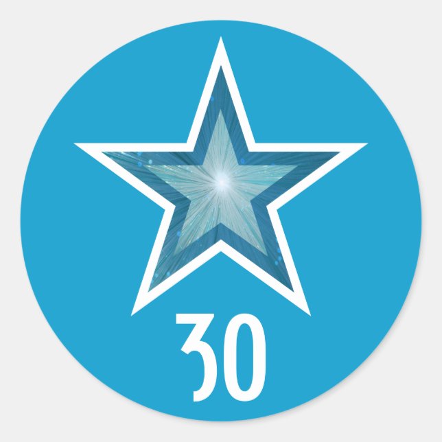 Adesivo Redondo Blue Star com "30" de idade (Frente)