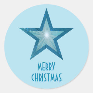 Adesivo Redondo Blue Star 'Merry Christmas' (Feliz Natal), azul cl