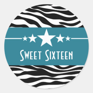 Adesivo Redondo Blue Stars Zebra Print Sweet 16 Stickers