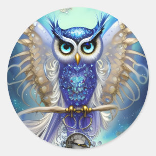 Adesivo Redondo Blue Steampunk Owl
