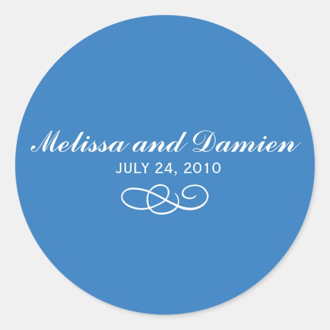 Adesivo Redondo Blue Sticker - Noiva e noivo com data (Frente)