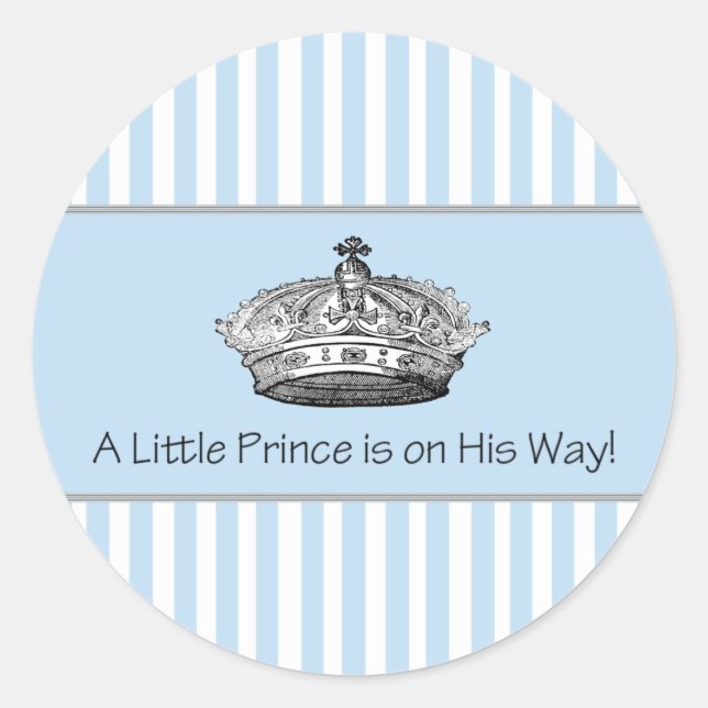 Adesivo Redondo Blue Stripe Prince Crown Baby Boy Envelope Seal (Frente)
