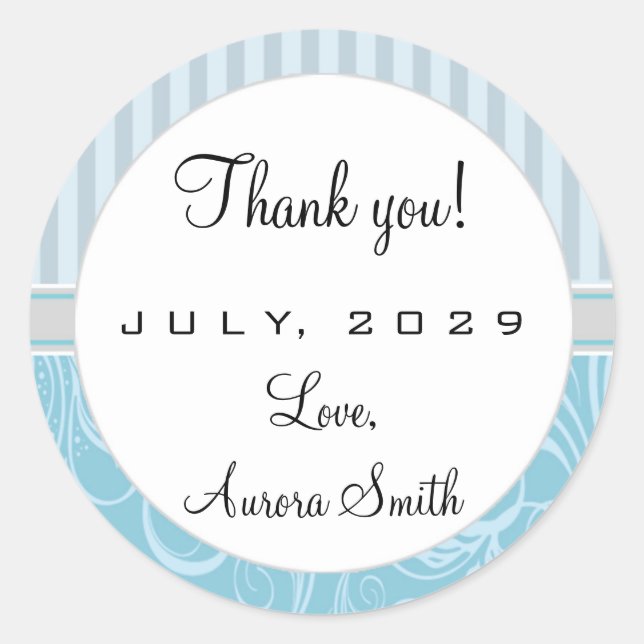 Adesivo Redondo Blue Stripes Floral Obrigado Rótulo redondo (Frente)