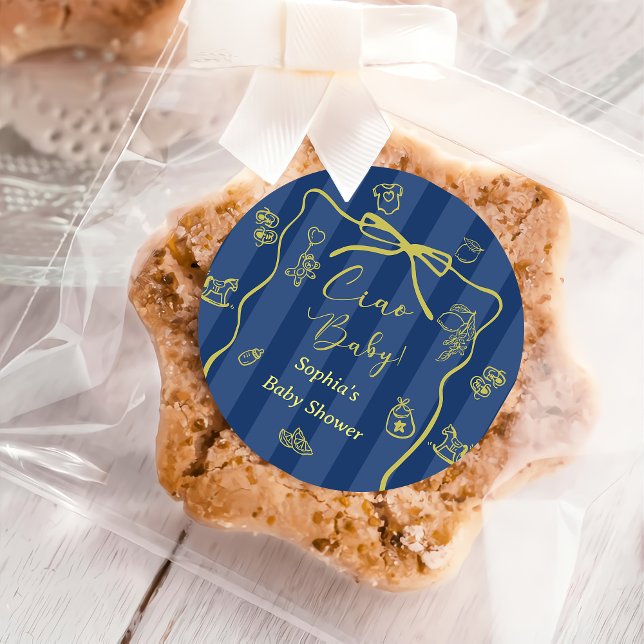 Adesivo Redondo Blue Stripes Italian Themed Ciao Baby  (Criador carregado)