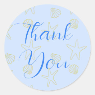 Adesivo Redondo Blue Summer Sea Shell e Star Beach Weding