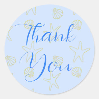 Adesivo Redondo Blue Summer Sea Shell e Star Beach Weding