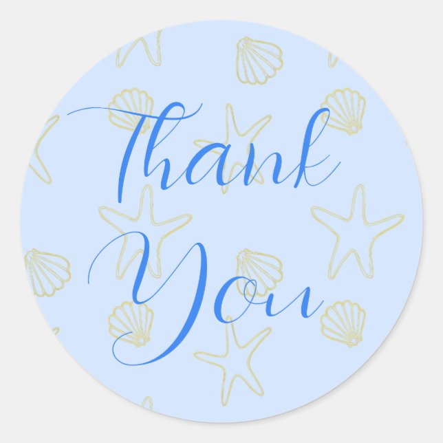 Adesivo Redondo Blue Summer Sea Shell e Star Beach Weding (Frente)
