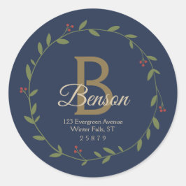 Adesivo Redondo Blue Tan Monograma SVG Endereço de Fim de Natal