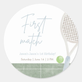 Adesivo Redondo Blue Tennis First Birthday Preppy Boy Party Round