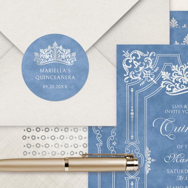 Adesivo Redondo Blue Tiara Crown Elegante Quinceanera (Criador carregado)