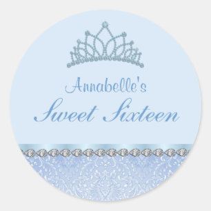 Adesivo Redondo Blue Tiara & Damask Sweet16 Sticker