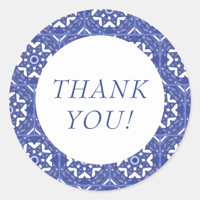 Adesivo Redondo Blue Tile Thank You Sticker (Frente)