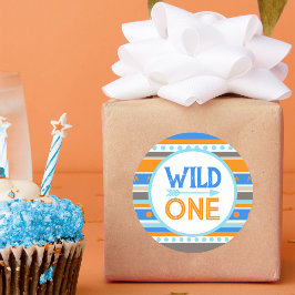 Adesivo Redondo Blue Tribal Wild One 1st Birthday Stickers