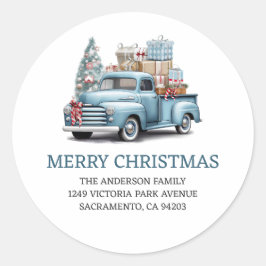 Adesivo Redondo Blue Truck Merry Christmas Return Labs