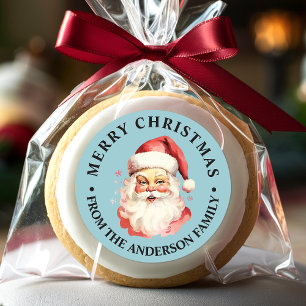 Adesivo Redondo Blue Vintage Retro Papai Noel Feliz Natal