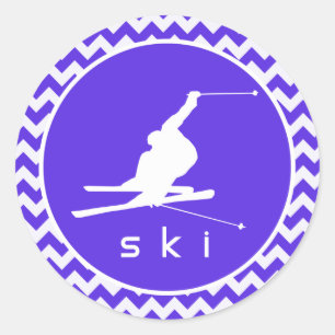 Adesivo Redondo Blue Violet Chevron; Ski de Neve