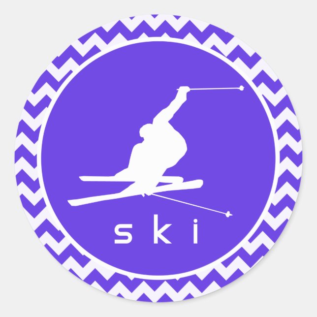 Adesivo Redondo Blue Violet Chevron; Ski de Neve (Frente)
