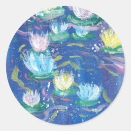 Adesivo Redondo Blue Water Lilies Painting Stickers