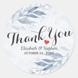 Adesivo Redondo Blue Watercolor Deixa Casamento Botânico Obrigado