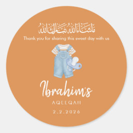 Adesivo Redondo Blue Watercolor Islamic Aqiqah Favor Round Sticker