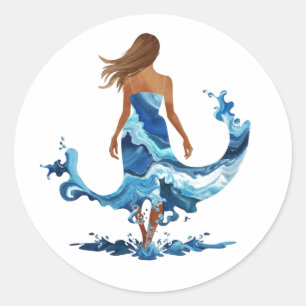 Adesivo Redondo Blue Waves Ocean Girl