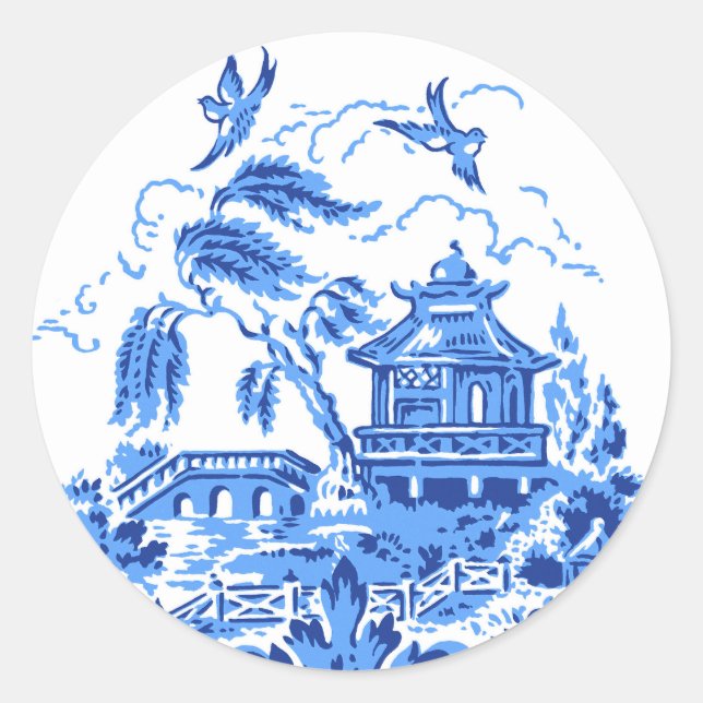 Adesivo Redondo Blue & White China Blue Willow Stickers (Frente)
