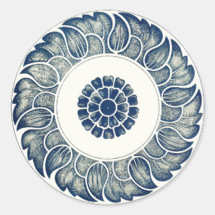 Adesivo Redondo Blue White Floral Chinês redondo