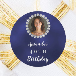 Adesivo Redondo Blue white photo diamonds