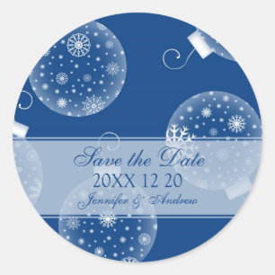 Adesivo Redondo Blue White Save the Date Casamento no inverno Stic