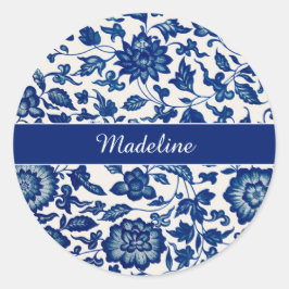 Adesivo Redondo Blue White Wildflower French Country Custom Name