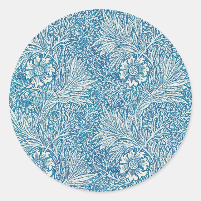 Adesivo Redondo Blue William Morris Floral Patterno (Frente)