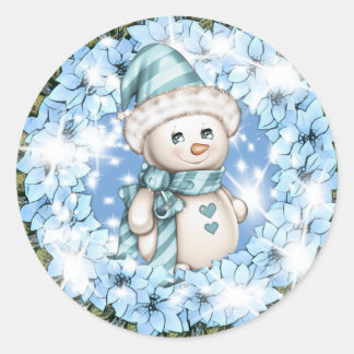 Adesivo Redondo Blue Winter Snowman Sticker