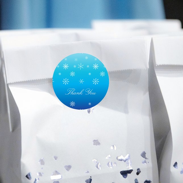 Adesivo Redondo Blue Winter Wonderland Snowflake Baby Obrigado (Criador carregado)