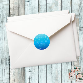 Adesivo Redondo Blue Winter Wonderland Snowflake Chá de fraldas Fa