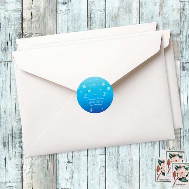 Adesivo Redondo Blue Winter Wonderland Snowflake Chá de fraldas Fa (Criador carregado)