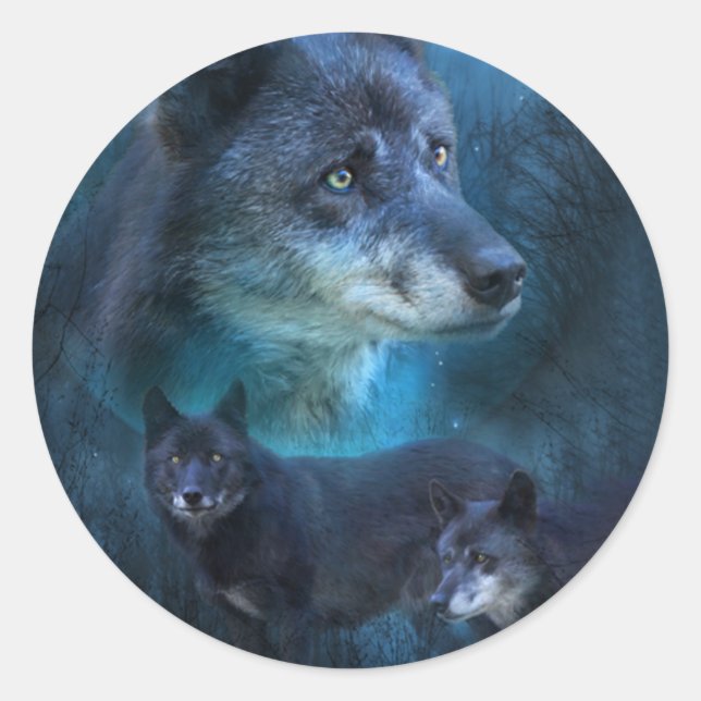 Adesivo Redondo Blue Wolf Art Sticker (Frente)