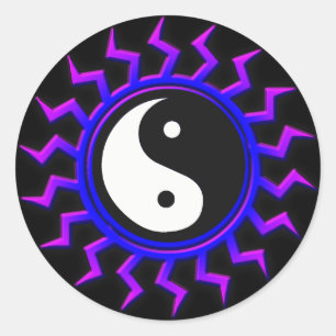 Adesivo Redondo Blue Yin Yang Balanced Sun