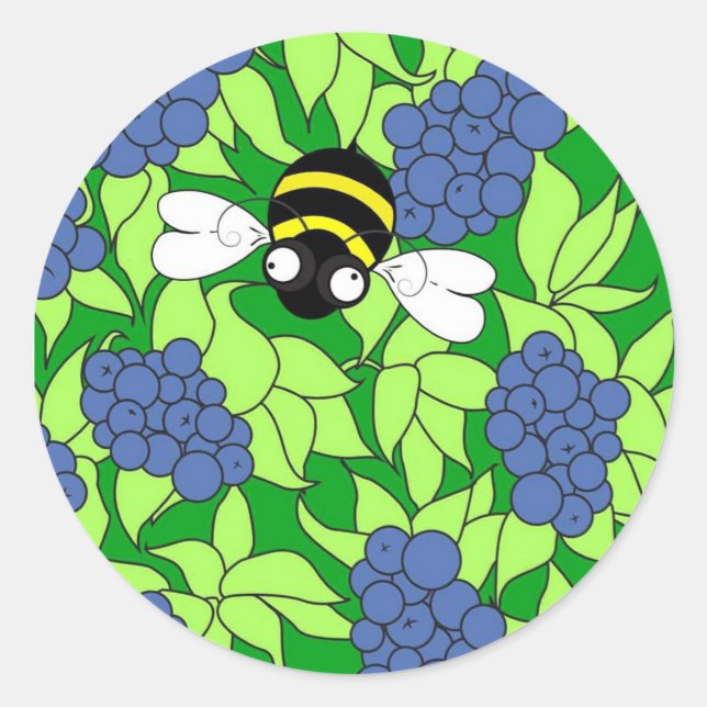 Adesivo Redondo Blueberry Bee Round Sticker (Frente)