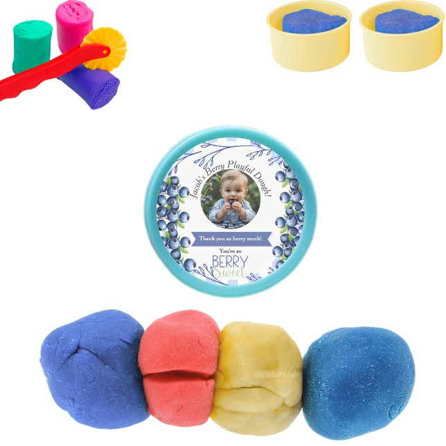 Adesivo Redondo Blueberry Birthday Favorece Playdough Lid (Blueberry Birthday Favor Playdough Lid Classic Round Sticker)
