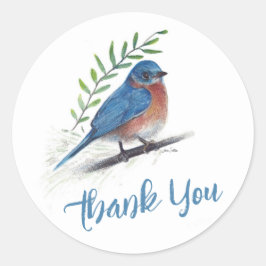 Adesivo Redondo Bluebird Bird Art Obrigado