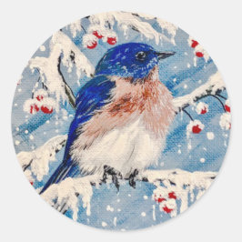 Adesivo Redondo Bluebird em Berries e neve ❄️ ❄️ ❄️