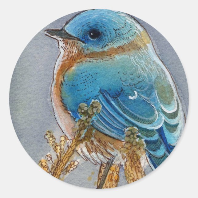 Adesivo Redondo Bluebird Watercolor (Frente)